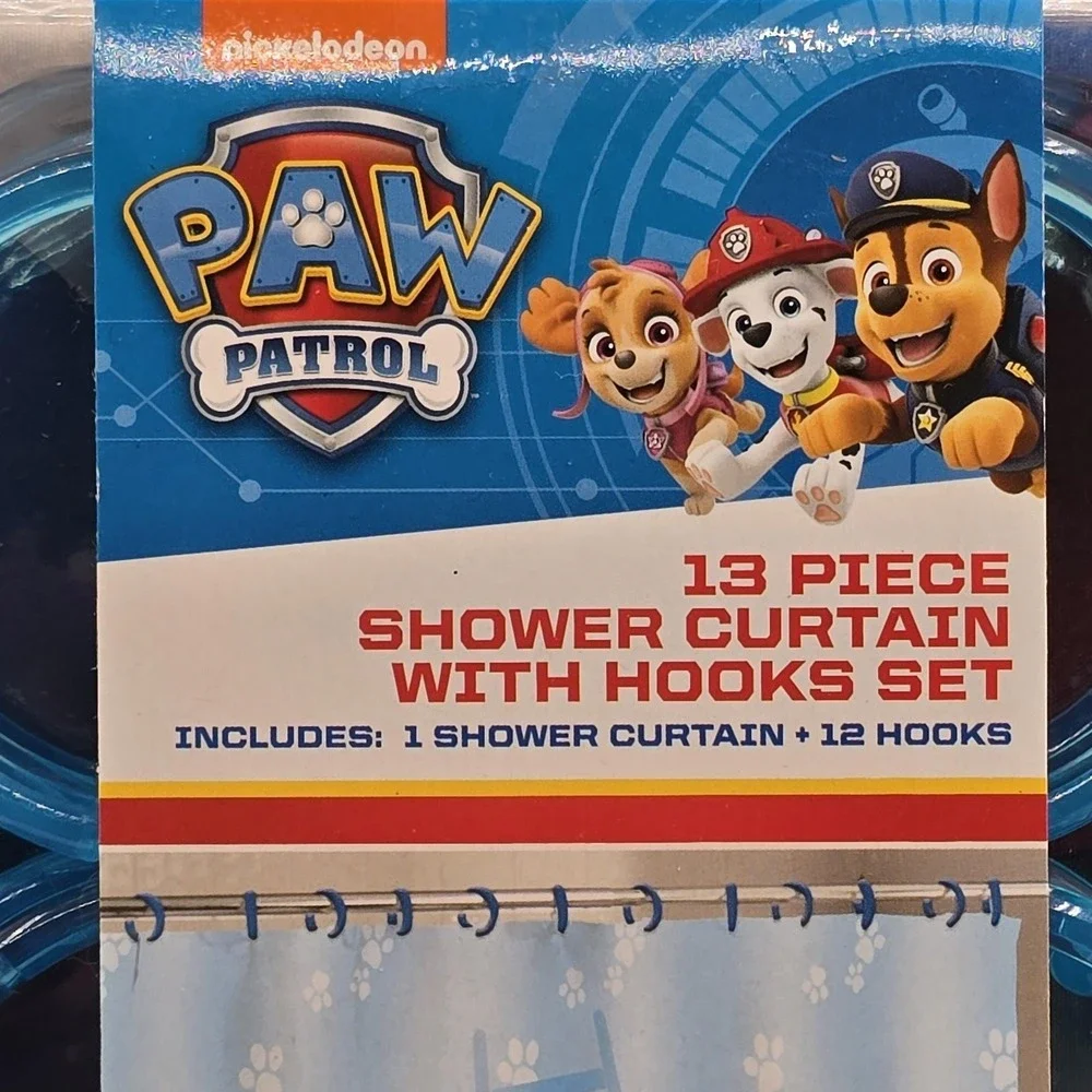 Nickelodeon Paw Patrol 13 Piece Shower Curtain Fabric Hooks Set 72x72 Blue